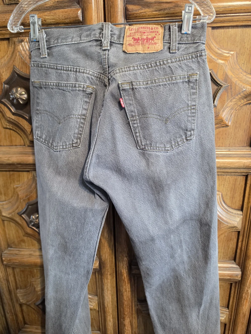 Vtg 90s Levis 501 0658 Sulfur Black Made in USA Jeans 28x29 Red Batwing Care Tag
